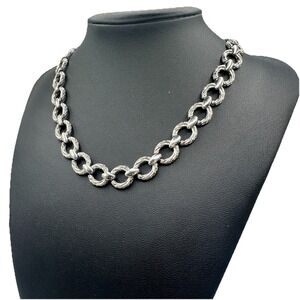 Vintage Crown Trifari Necklace Silver Tone Link Choker Textured Signed 13-15"